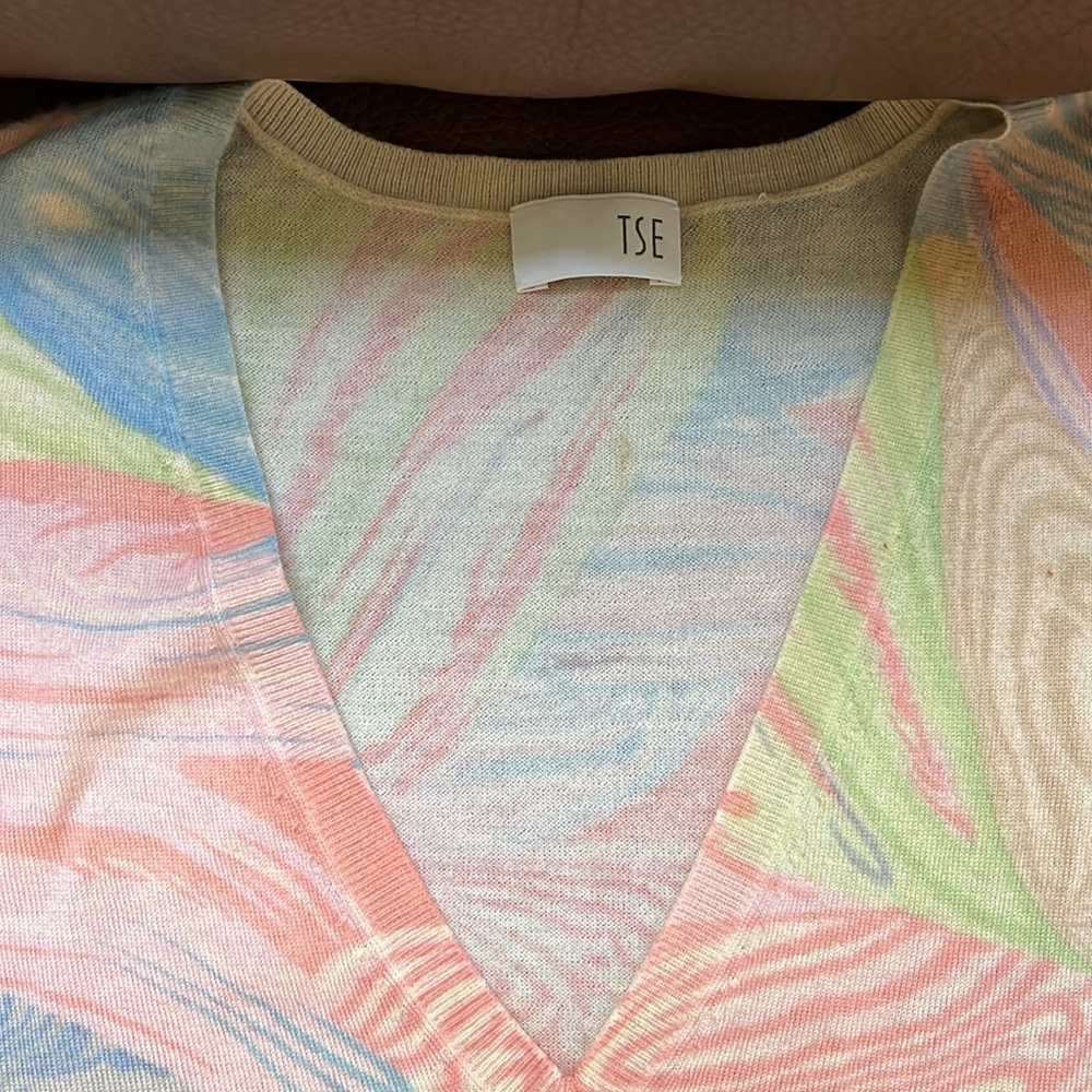 TSE V-neck short sleeve Cashmere sweater blouse